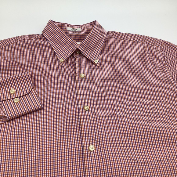 Peter Millar Mens Long Sleeve Button Up Shirt Orange Purple‎ Check Size Medium - Picture 1 of 5